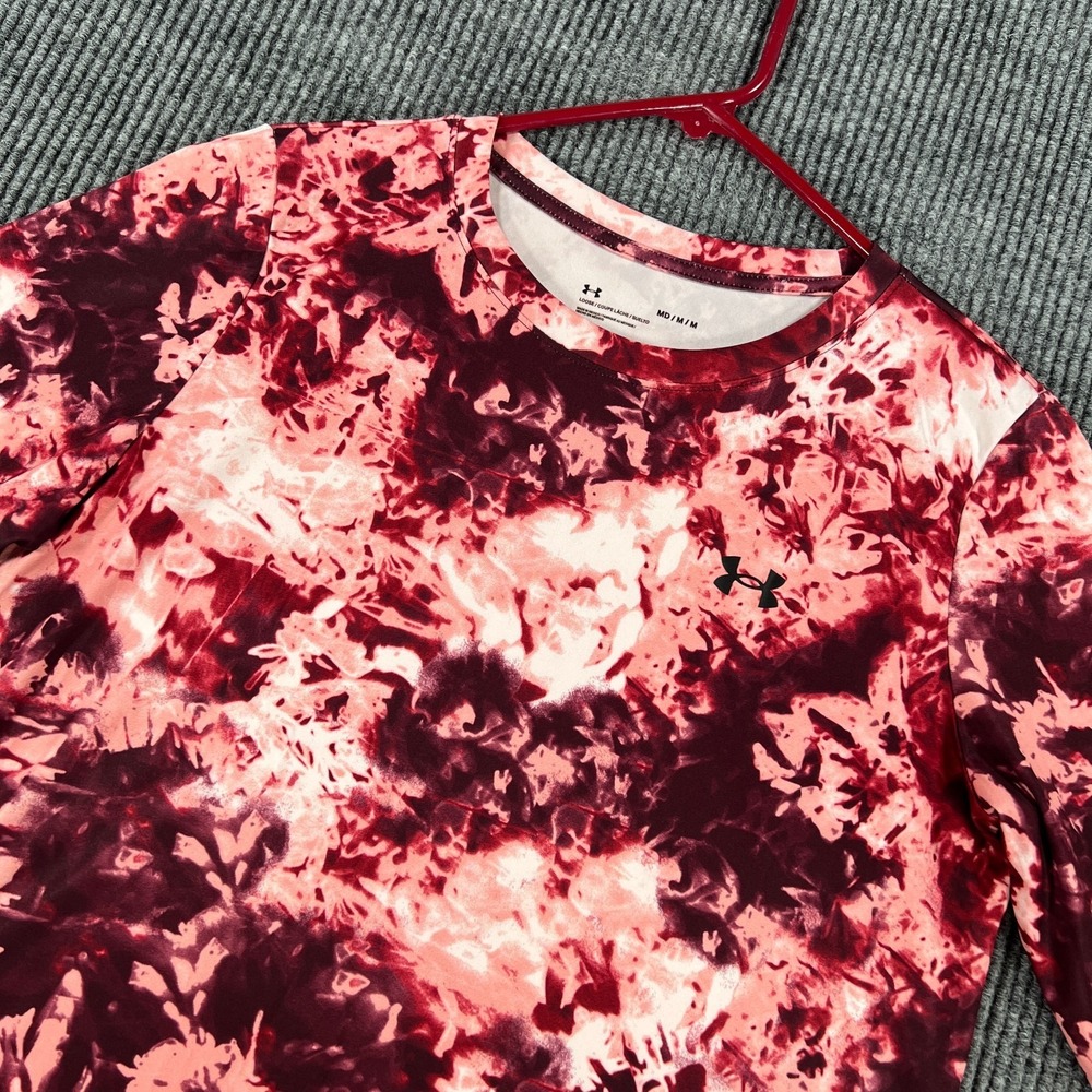 Under Armour Shirt Womens Medium‎ Pink Red Tie Dye Long Sleeve Activewear